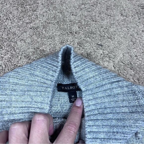 Talbots Mock Neck Poncho Sweater Womens Gray Cable Knit Wool Blend Size M - Picture 6 of 8